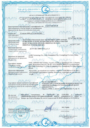 Сертифікат відповідності (Автомобільні біксенонові лінзи 2020-2021