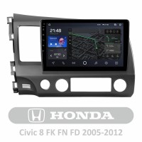 Штатная магнитола для Honda Civic 8 FK FN FD 2005-2012AMS T1010 3+32 Gb 10"