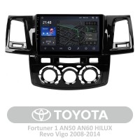 Штатна магнітола для Toyota Fortuner 1 AN50 AN60 HILUX Revo Vigo 2008-2014 (A) AMS T910 3+32 Gb 9"