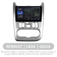 Штатная магнитола AMS T910 3+32 Gb Renault Logan 1 Sandero Lada Lergus largus Dacia 2010-2015 9"