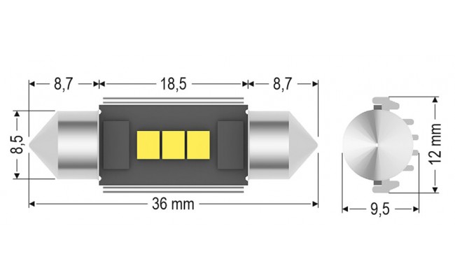 Світлодіодні LED лампи AMS Vision C5W V3 T11 36 5500K