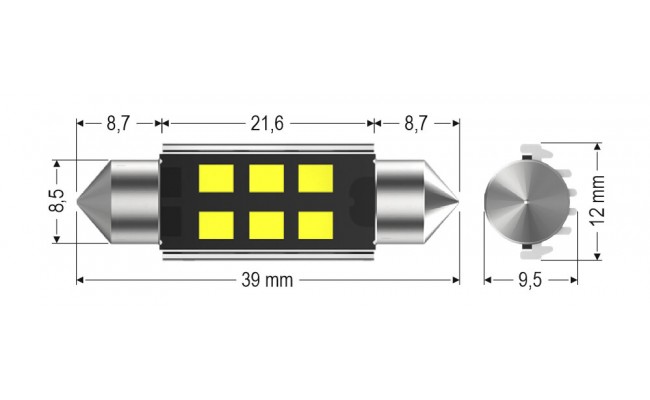 Светодиодные LED лампы AMS Extreme C5W E6 T11 39 Canbus 5500K