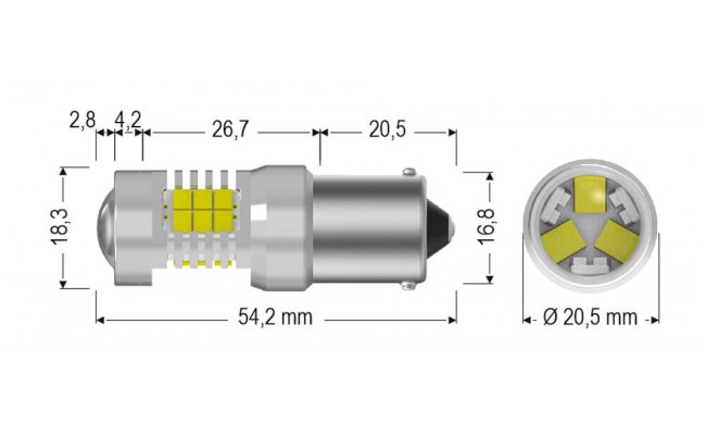 Светодиодные LED лампы AMS Extreme P21W E8 1156 2200K