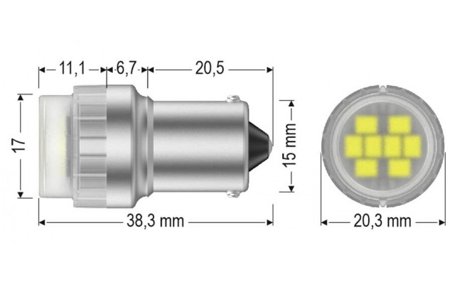 Світлодіодні LED лампи AMS Vision P21W V8 1156 2200K