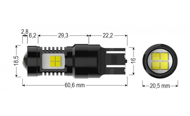 Світлодіодні LED лампи AMS Extreme W21/5W E16 T20/7443 5500/2200K